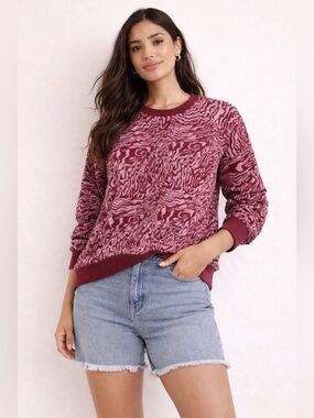 Madewell Burgundy Print Sweatshirt Pullover Cozy Casual XL Oversized